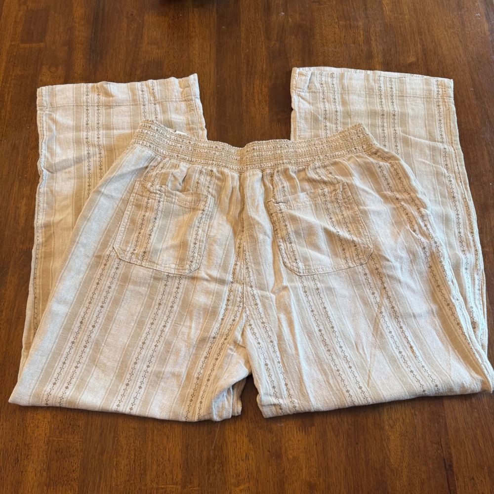 Briggs Womens XL Tan Linen Blend Striped Embroidered Wide Leg Smocked Pants NEW - Picture 6 of 7